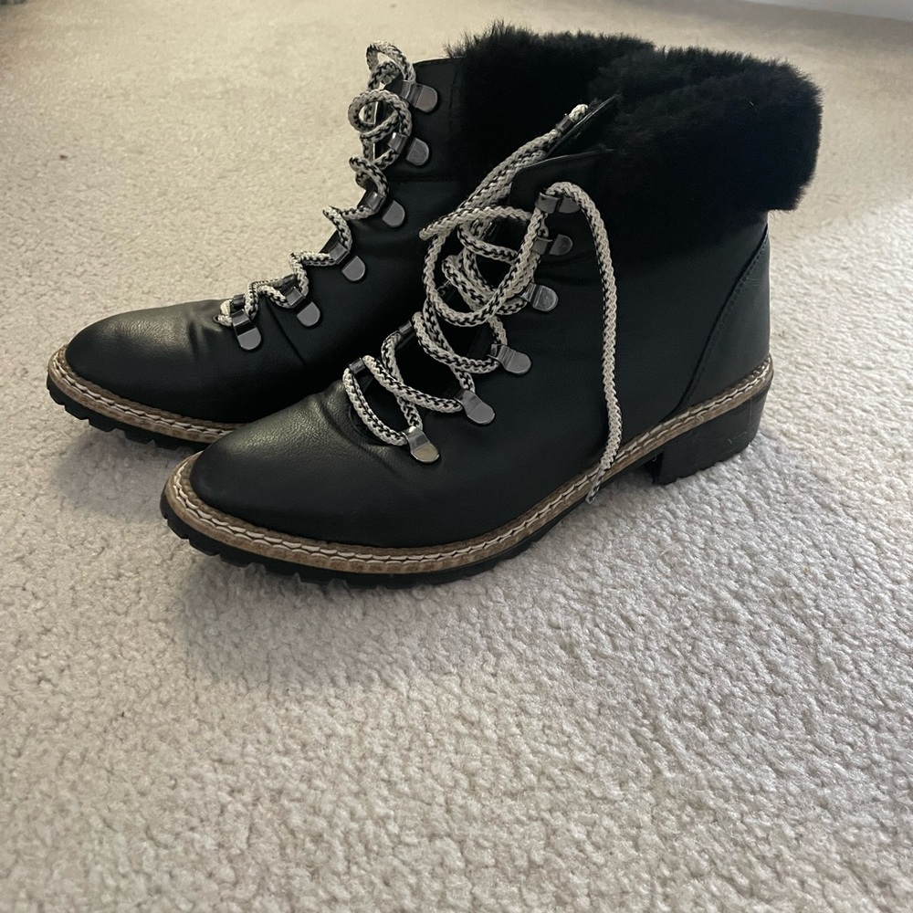 Express Black Ankle Boots with Fur Trim